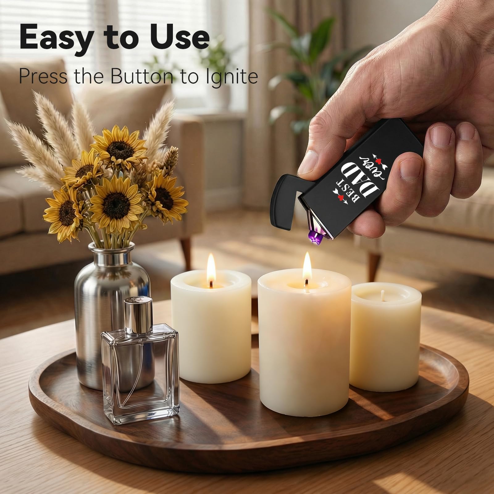 Coquimbo Fathers Day Dad Gifts for Men Him Husband from Daughter Son Wife, Electric Lighter USB Rechargeable Windproof Flameless Dual Arc Plasma Lighters for Candle Incense Camping (Black)